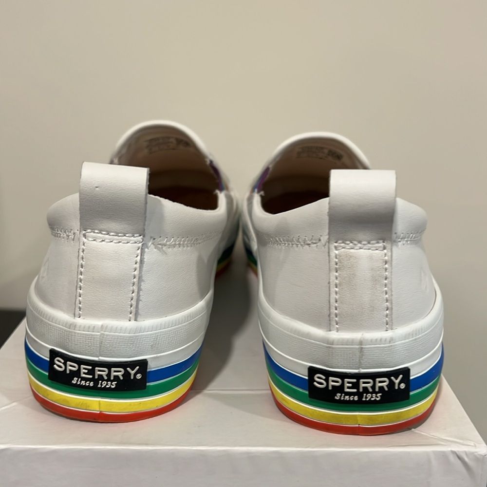 Sperry White Slip-On Sneakers with Rainbow Sole Size 7.5 - Picture 11 of 12